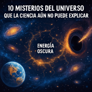Ilustración del universo mostrando energía oscura y estructuras cósmicas