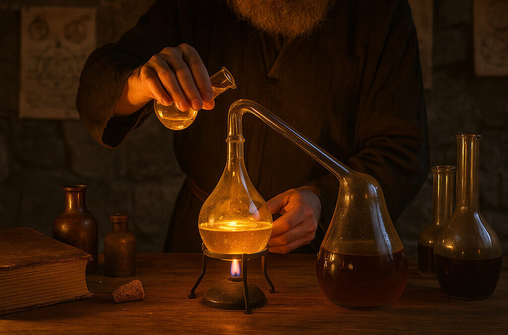 El alambique y la alquimia: orígenes de la química moderna.