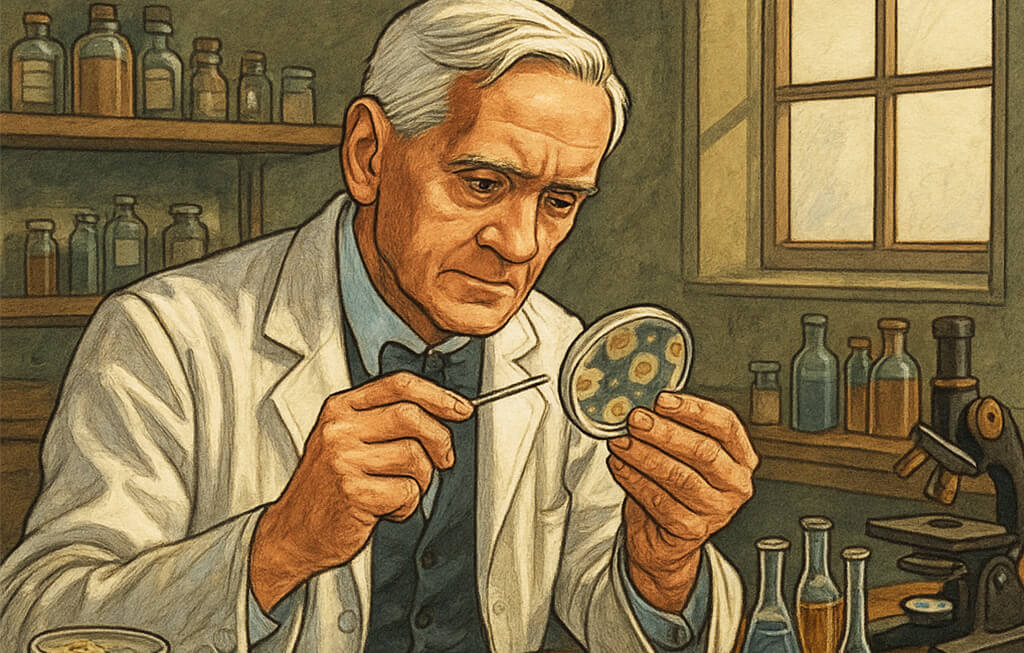 Alexander Fleming y el descubrimiento accidental de la penicilina.